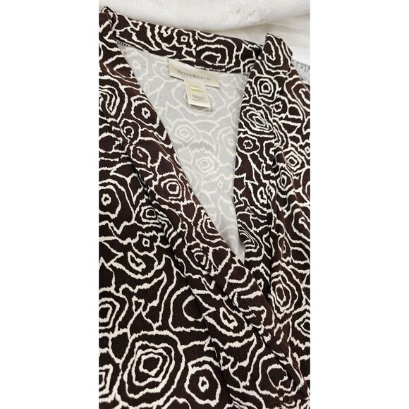 Susan Bristol Womens Midi Dress Brown Abstract Floral Rayon Knit Office Size 12 - Picture 10 of 13